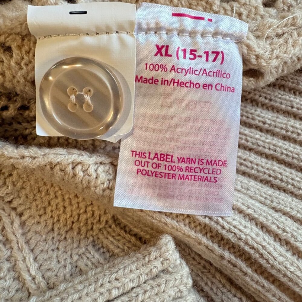Ivory Open Knit Cable Cardigan Sweater Cottagecore Summer neutral XL - Picture 6 of 7